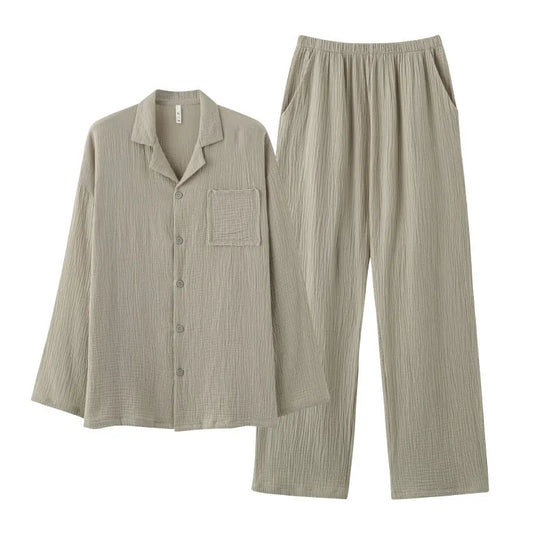 Woven Gauze Pajamas – Men’s Spring & Autumn Homewear Suit