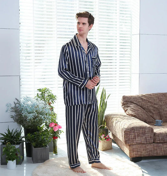 Fall Men’s Simulated Silk Stripe Pajamas
