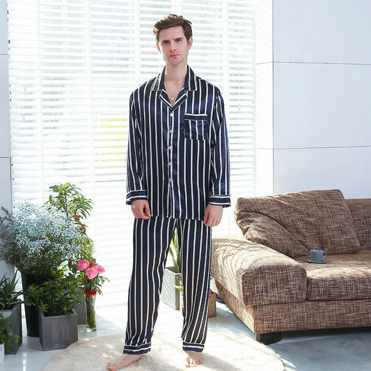 Fall Men’s Simulated Silk Stripe Pajamas