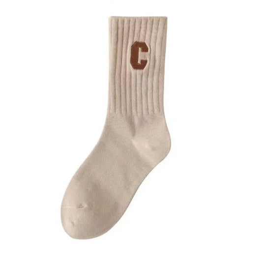 Women’s Brown Long Cotton Letter Socks