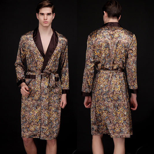 Men’s Summer Long Ice Silk Pajamas Nightgown