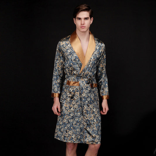 Men’s Summer Long Ice Silk Pajamas Nightgown