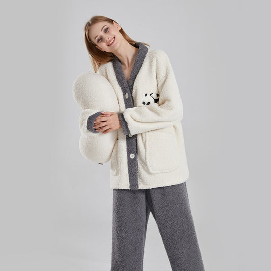 Couple Pajamas Set – Winter Coral Fleece with Panda Design