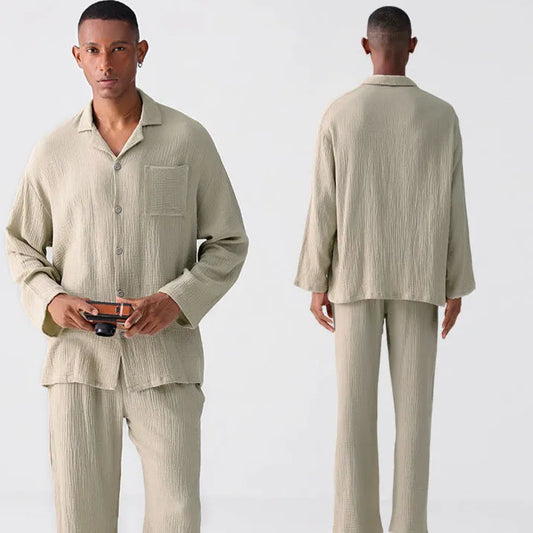 Woven Gauze Pajamas – Men’s Spring & Autumn Homewear Suit