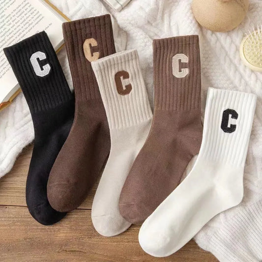 Women’s Brown Long Cotton Letter Socks