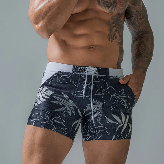 Men’s Printed Quarter-Tie Boxer Swim Shorts
